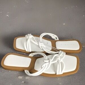 Azalea Wang White Knotted Flat Heel Square‎ Toe Sandals Slides Size 38 US 6/6.5